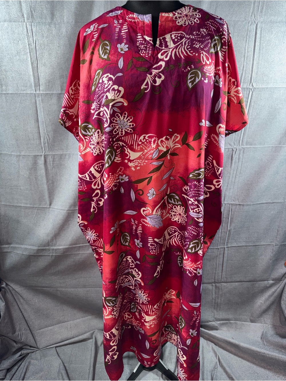 2808-M.T.B Women's Floral Maxi Dress in Red and Pink - Relaxed V-Notch Style